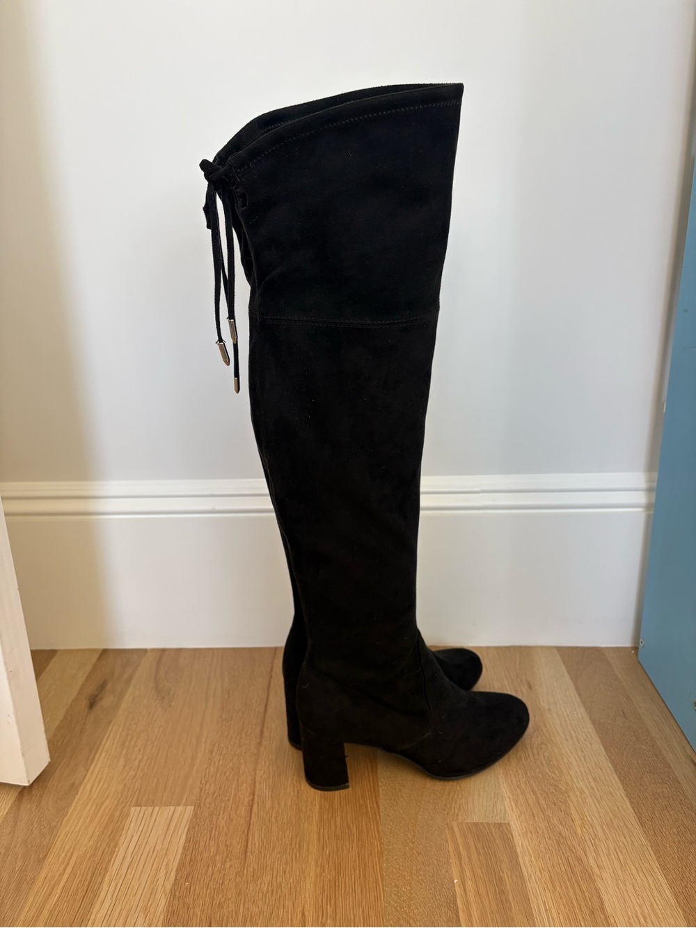 Franco Sarto Black Over-the-Knee Suede Tie-Back Block Heel Boots